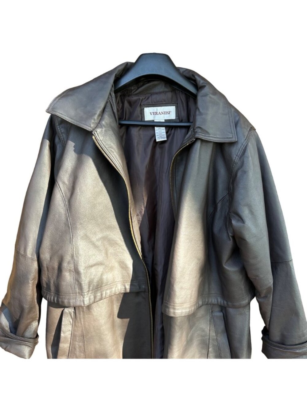 Vintage Veranesi Black Genuine Leather Jacket With Zip Front & Pockets Womens Si - Picture 2 of 14
